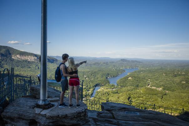 Visitors enjoy the view from Chimney Rock State Park in Rutherford County.