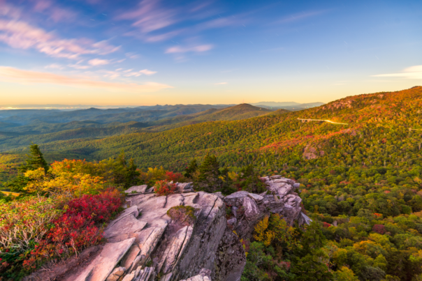 Autumn leaves decorate the landscape along Rutherford County's Blue Ridge Parkway.