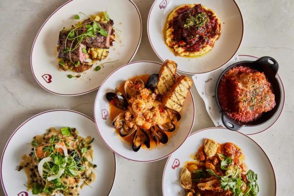 Various plated Italian dishes from Piatti Sacramento