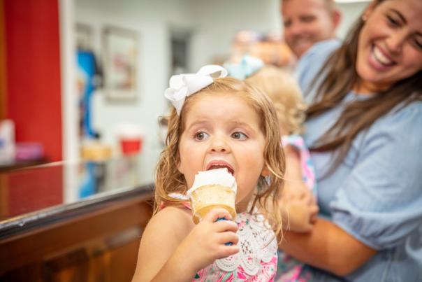 Little girl eating ice cream at Fullers Market in Salisbury, NC