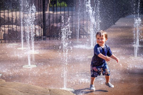 Little boy at splash pad