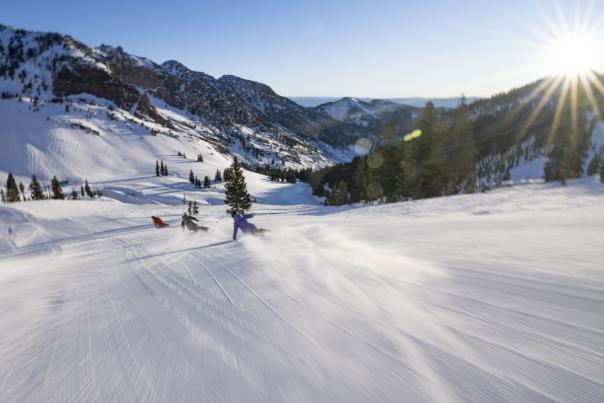 Skier going down a run at Snowbird Resort.