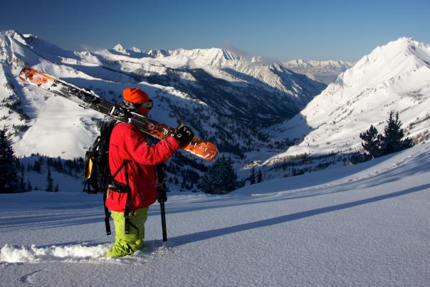 Skier Knee Deep in Snow at Alta