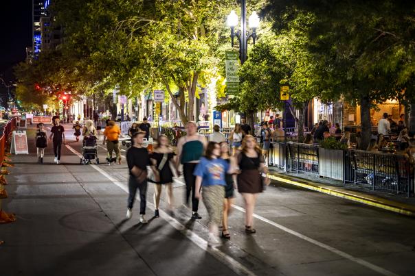 A group walking down Main Street during 2022’s Open Streets.