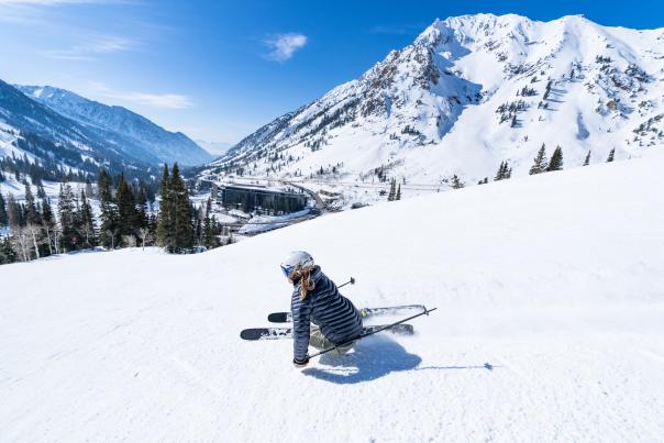 A skier looks over the Who Dunnit intermediate trail.