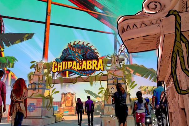 Rendering of entrance to Chupacabra rollercoaster at Six Flags Fiesta Texas