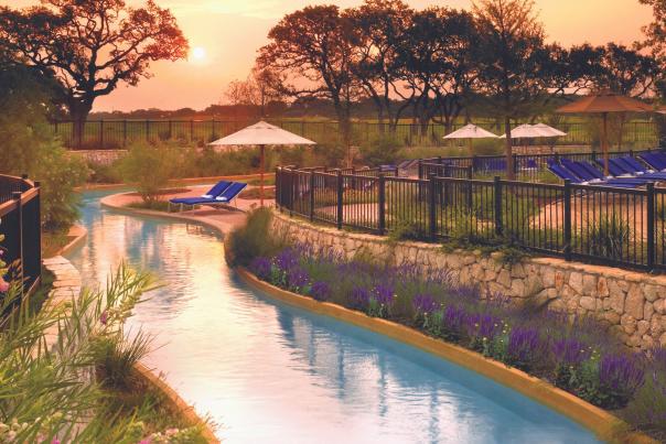 Winding lazy river at sunset