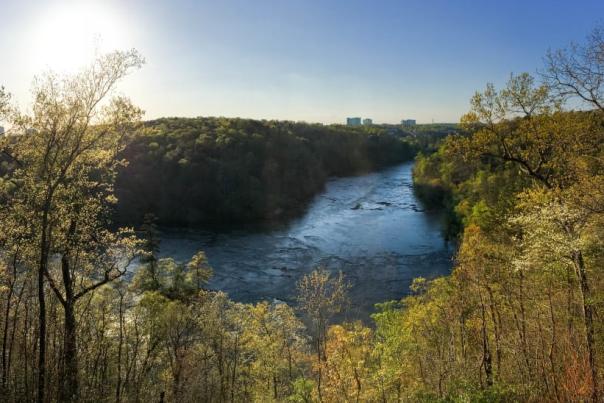 An overlook of the Chattahoochee River at East Palisades Trail.