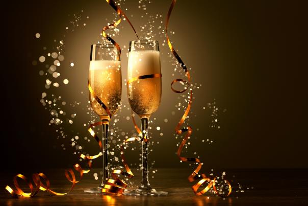Illustrated Champagne flutes for New Years Eve