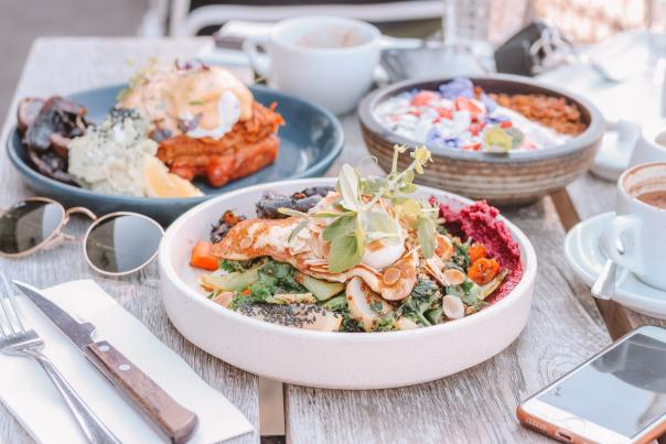 Plate of food at a restaurant during brunch hours