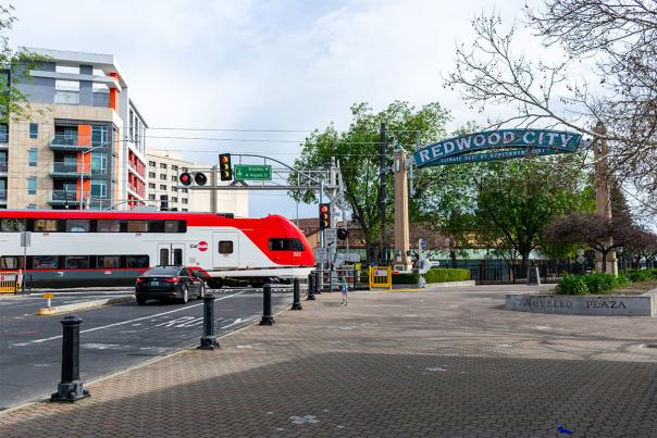 Redwood City Downtown Sign and Caltrain
