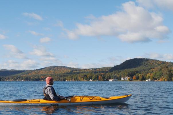Man kayaking in Saratoga lake