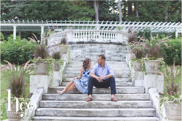 Couple sitting on steps at Yaddo Gardens in Saratoga