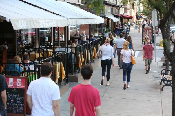 people walking around downtown saratoga