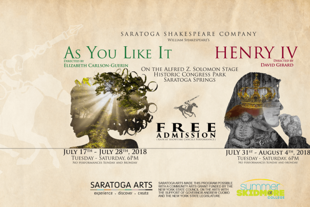 Saratoga Shakespeare Company 2018 promo with As You Like It and Henry IV FREE ADMISSION