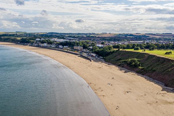 A panoramic image of Filey beach