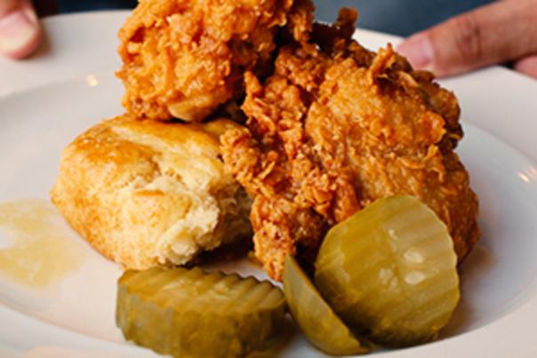 fried chicken and biscuit