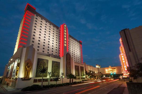 night view exterior of Eldorado Resort Casino in Shreveport, La.