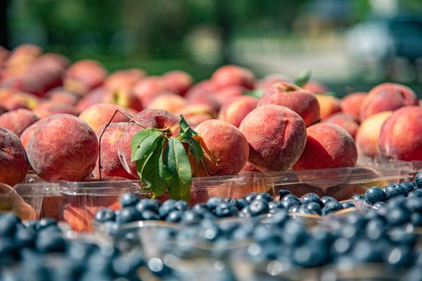 Fresh peaches and blueberries at Farmers' Market in Shreveport and Bossier City