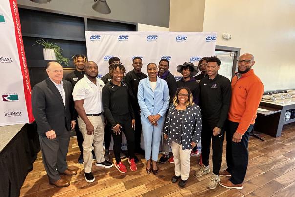 GCAC Officials and Wiley College Track Team Members at Press Conference