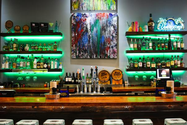 Neon-lit bar at Parish Taceaux in Shreveport, La.