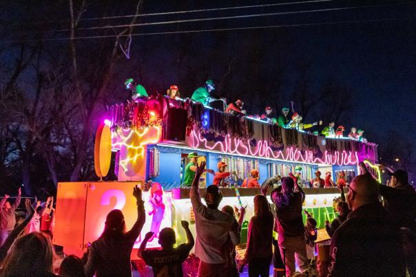 Shreveport Mardi Gras Parade Float at Night