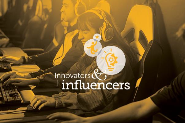 Innovators & influencers overlaying a young woman and man playing esports