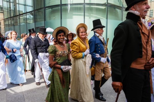 Participants in period costumes taking part in the Jane Austen Festival, Bath