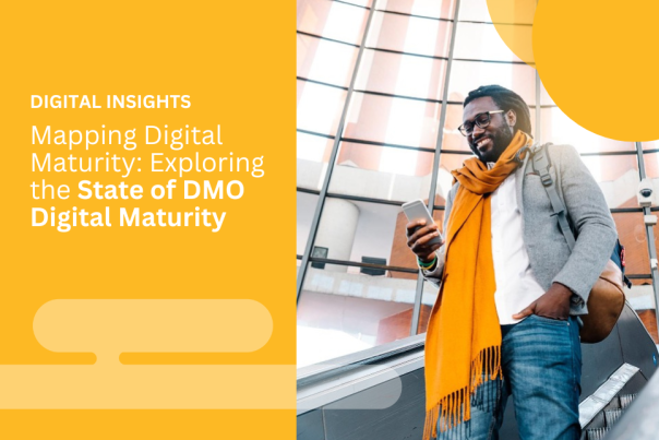 A graphic introducing the Mapping Digital Maturity: Exploring the State of DMO Digital Maturity webinar