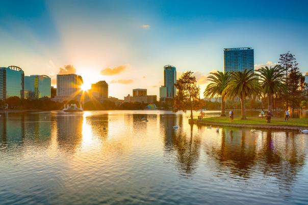The Orlando skyline at sunset