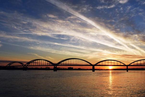 A bridge over the water in the Quad Cities area.