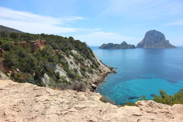 Cliffs line the waters off the coast of Ibiza.