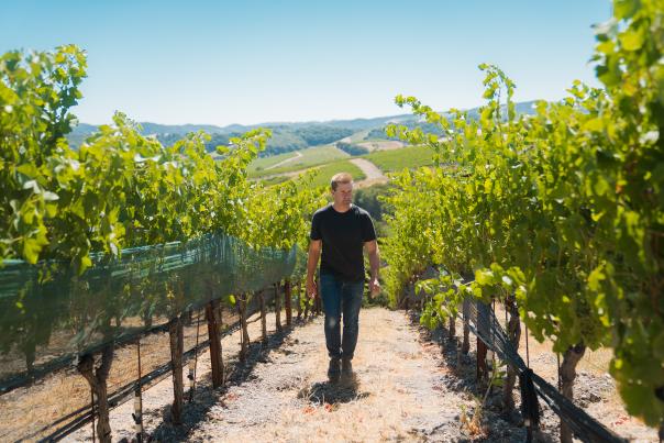 Owner Andy Niner walking through vineyard at Niner Wine Estates