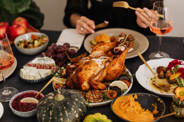 Traditional Thanksgiving dinner spread