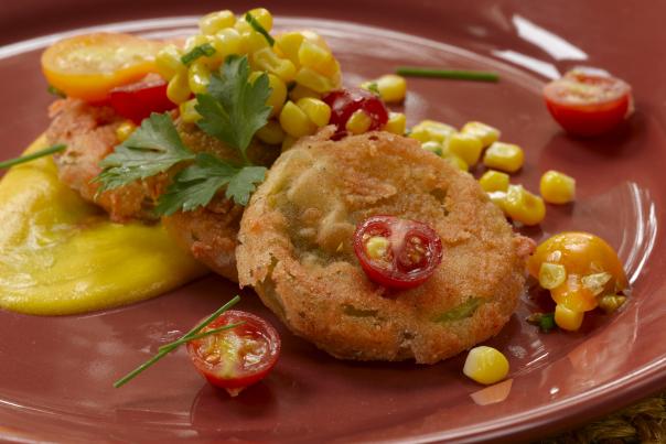 The girl+the fig's Fried Green Tomatoes with Tomato Corn Relish