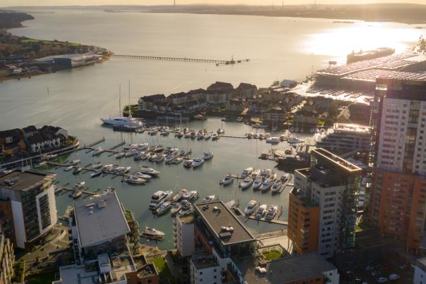 Aerial view of Ocean Village and Solent