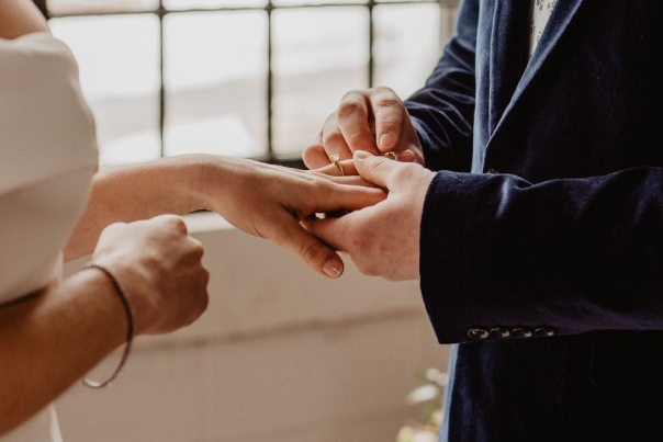 Wedding couple exchanging rings