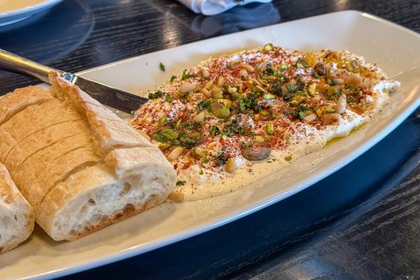 Herb and Chile Whipped Feta with olive oil and fresh herbs from Brasserie 23 near South Bend, IN.