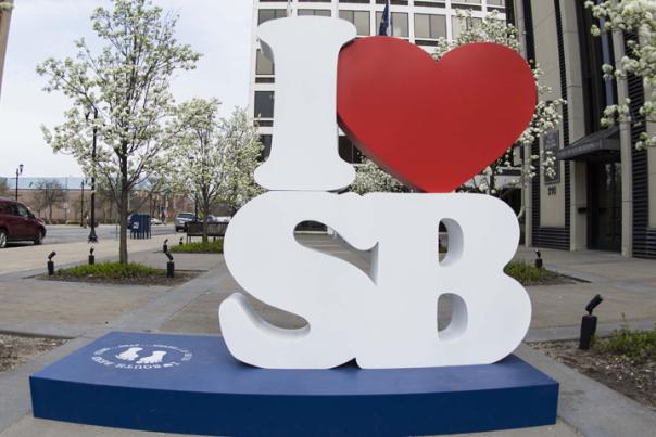 I Heart SB Sign in Downtown South Bend