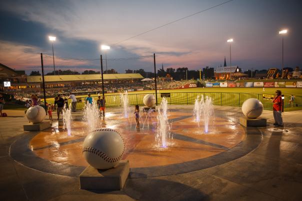 Cool off at the Splash Pad at Four Winds Field and watch the South Bend Cubs.