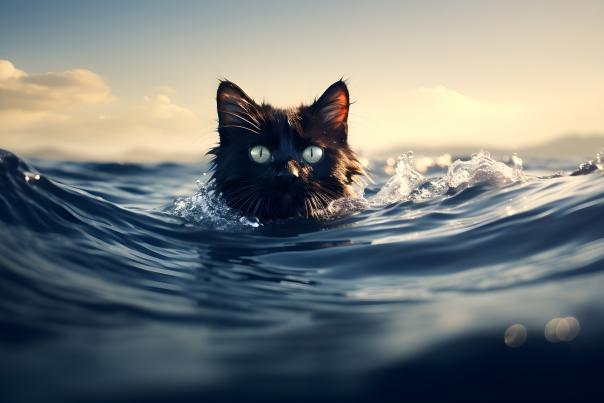 Cat in the ocean