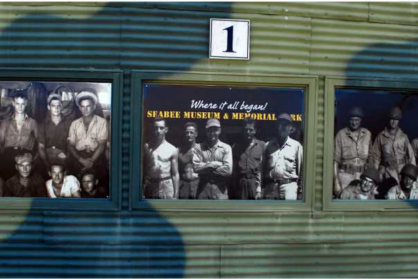 A mural on a Quonset hut at the Seabee Museum in North Kingstown, R.I.