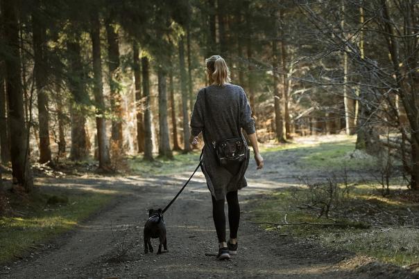 woman and dog on trail