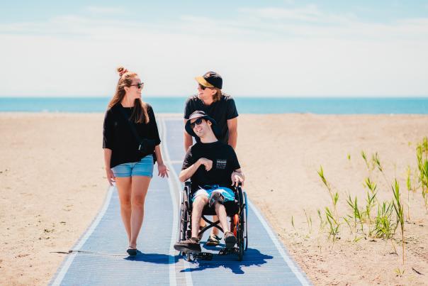 Walking about accessible mat at the beach.
