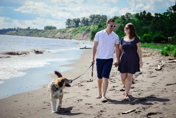 Walking on the beach with pup