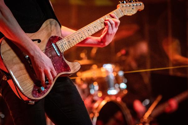 Closeup of guitar playing