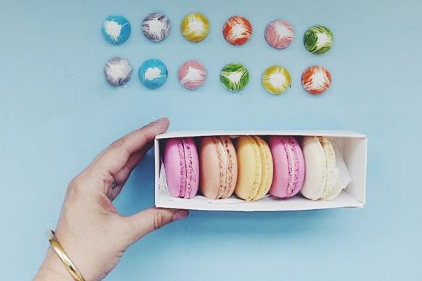 Macaroons on blue background