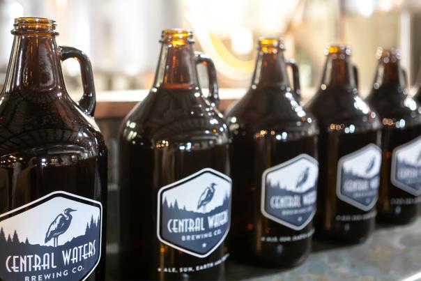Growlers ready to be filled at Central Waters Brewing Company