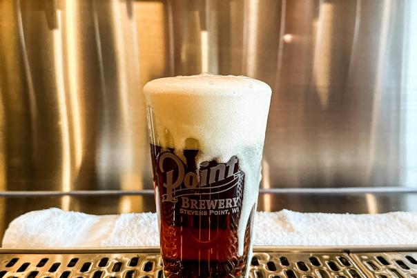 Overflowing beer at Stevens Point Brewery