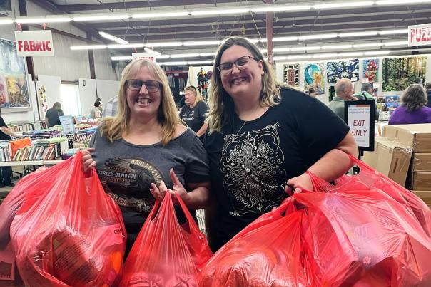 Ladies with bags at herrschners warehouse sale